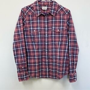 Levi's Western Pink Blue Plaid pearlsnap Button Down L